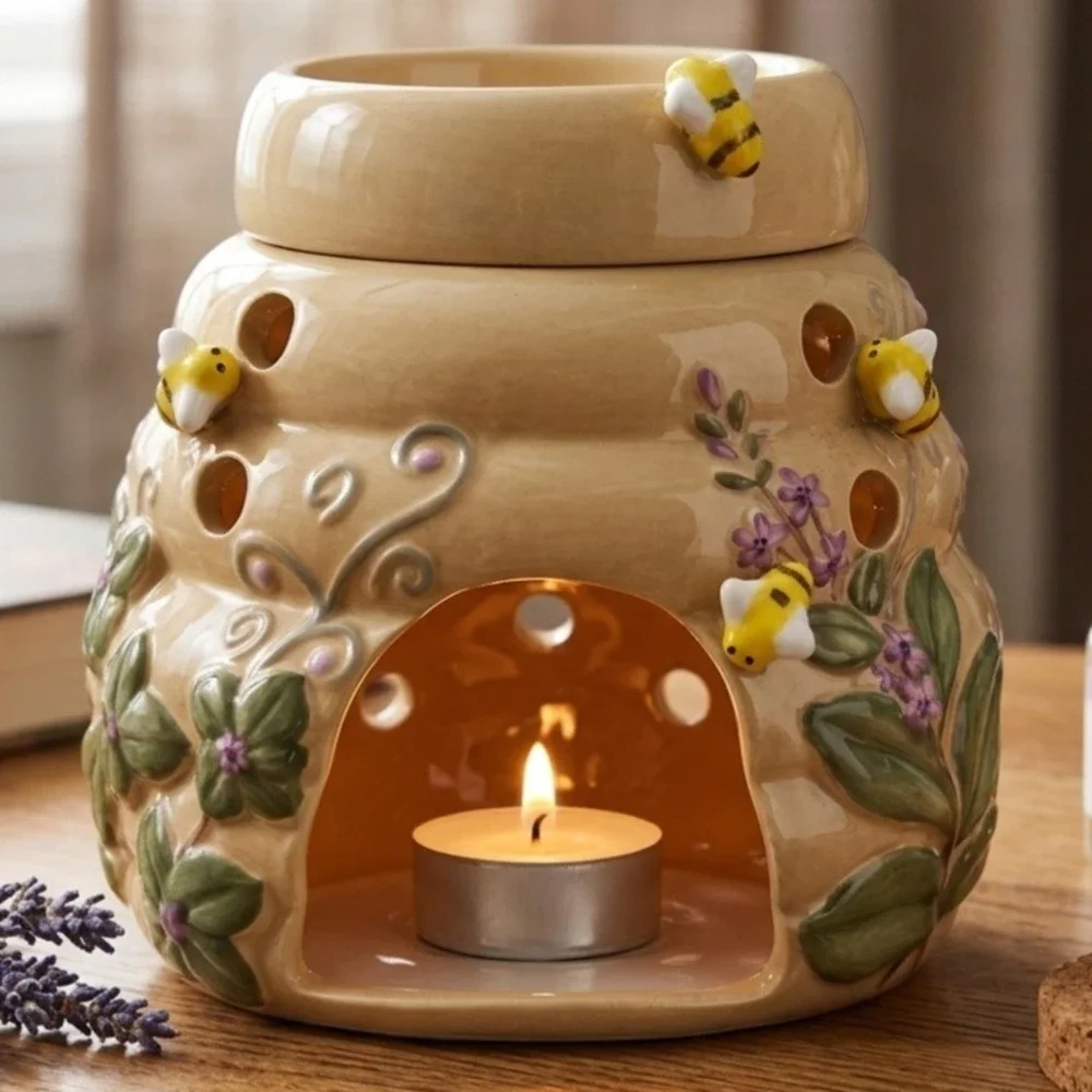 Vintage PartyLite Bee Hive Ceramic Wax Warmer Tea Light Holder Garden Bumble Bee